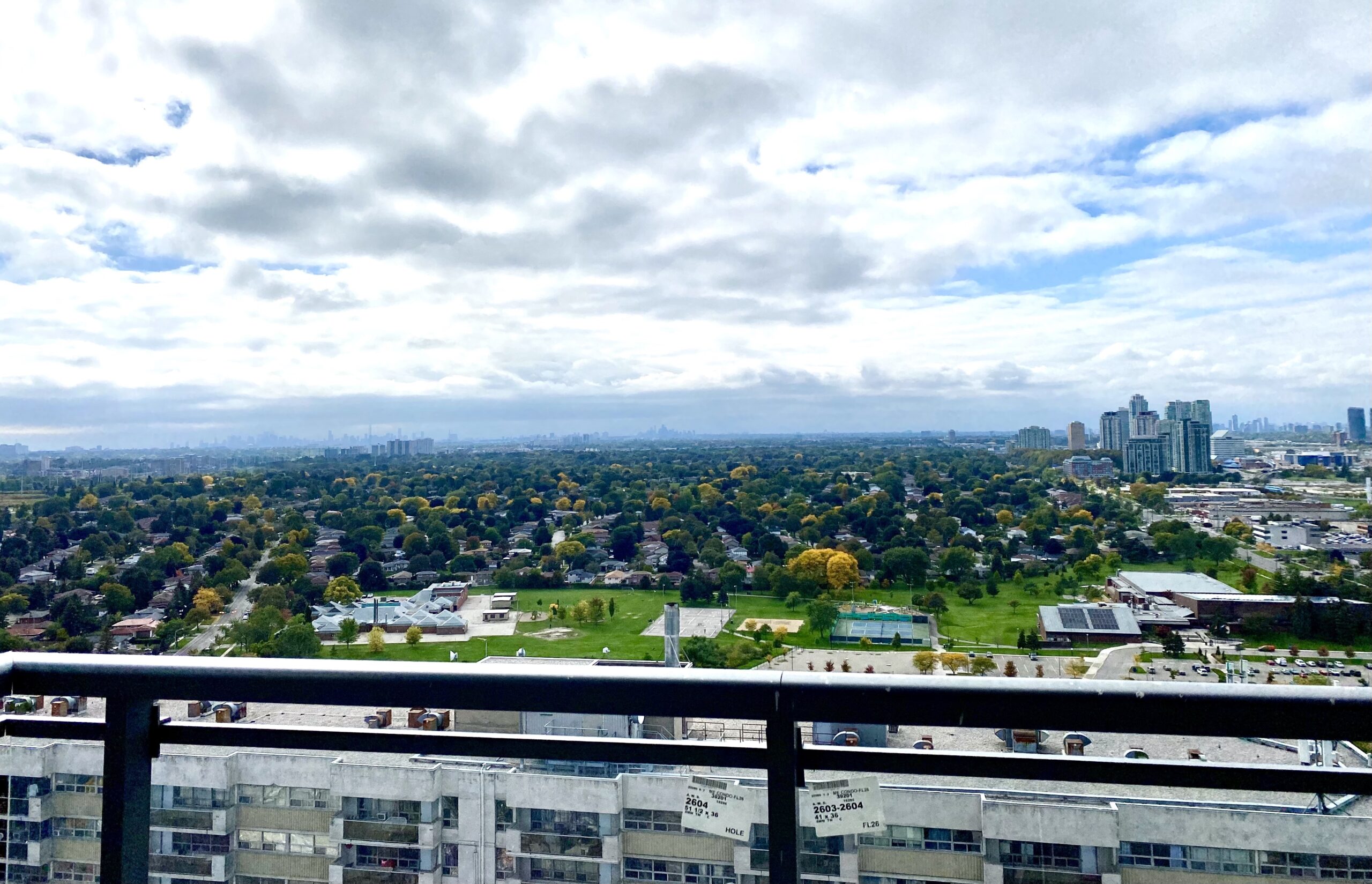 Balcony view over Toronto east end and skyline.