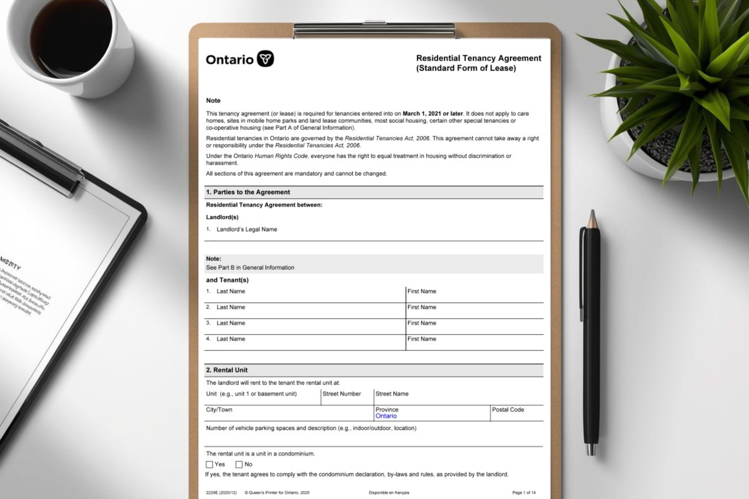 Ontario Standard Lease document used for residential rental agreements
